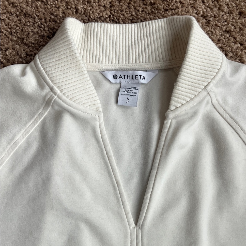 Athleta Cream Ribbed Collar Pullover - Picture 3 of 6